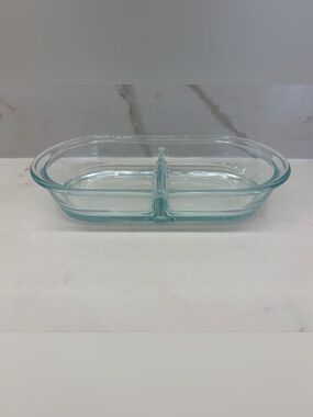 Pyrex Oblong Clear Glass Divided Dish 2 Cup #8300 Microwave & Oven Safe